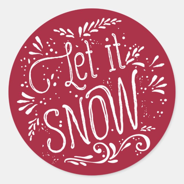 Red Let It Snow Rustic Calligraphy Holiday Sticker (Front)