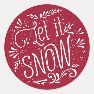 Red Let It Snow Rustic Calligraphy Holiday Sticker