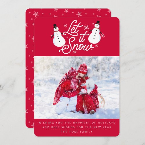 Red Let it Snow Snowman Photo Holiday Card