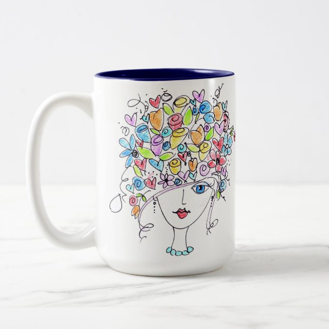 Red Letter - Flower Lady Two-Tone Coffee Mug (Left)