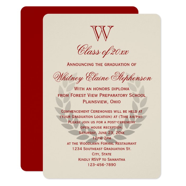 Red Letter Monogram Classic College Graduation Invitation Zazzle Com