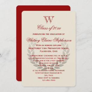 Red Letter Monogram Classic College Graduation Invitation