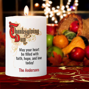 Red-Letter Words Thanksgiving Day Gift Pillar Candle