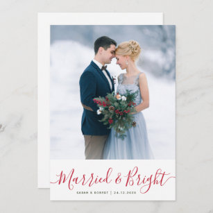 red lettering holiday wedding announcement