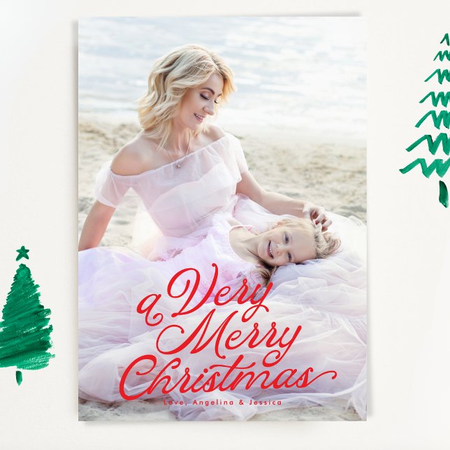 Red Lettering Overlay Very Merry Christmas Photo  Holiday Card (Creator Uploaded)