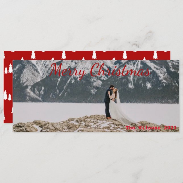 Red Lettering Panorama Christmas Card (Front/Back)