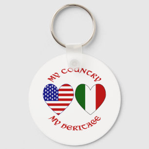 Red Letters Italian USA Country Heritage Keychain