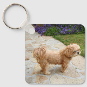 Red Lhasa Apso dog Keychain