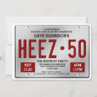 Red License Plate 50th Birthday Invitations