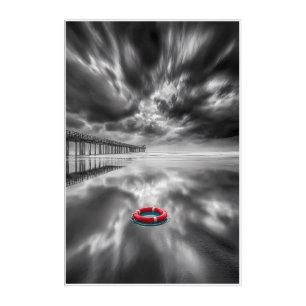 Red Lifebuoy Coastal Minimalist Acrylic Wall Art