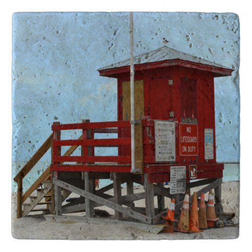 Red Lifeguard Tower No Lifeguard On Duty Trivet