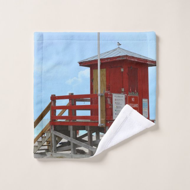 Red Lifeguard Tower No Lifeguard On Duty Wash Cloth (Wash Cloth)
