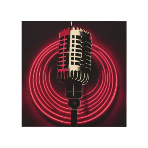 Red Light Circles Microphone Wood Wall Art