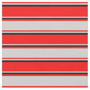 Red, Light Gray & Black Stripes Fabric