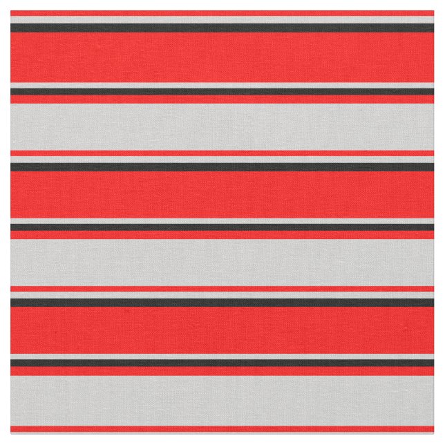 Red, Light Gray & Black Stripes Fabric (Close Up)
