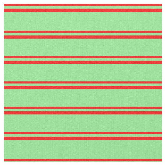 Red & Light Green Colored Lines Pattern Fabric (Close Up)