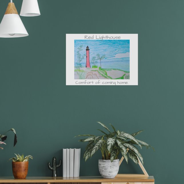 Red Light House at the Beach Poster (Living Room 1)