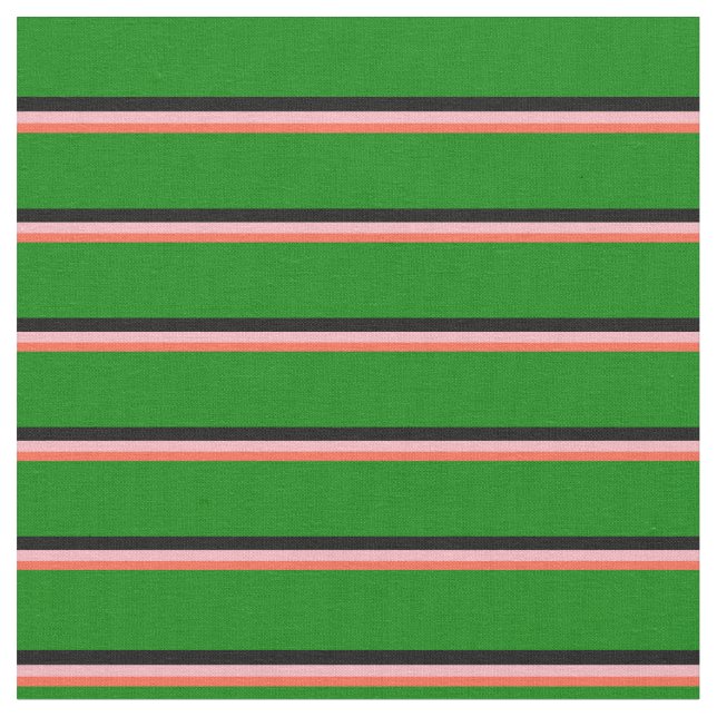 Red, Light Pink, Black, and Green Lines Pattern Fabric (Close Up)