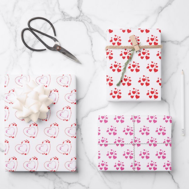 Red Light Pink Heart  Wrapping Paper Sheets (Front)