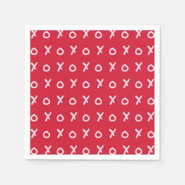 Red & Light Pink X O XO XO's Trendy Cute Napkins (Front)