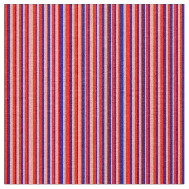 Red, Light Salmon, and Dark Blue Stripes Fabric (Close Up)