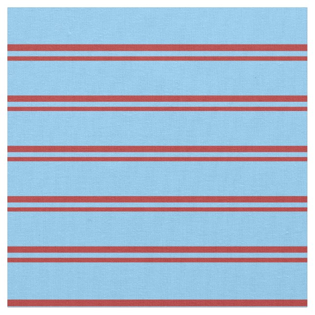 Red & Light Sky Blue Lined/Striped Pattern Fabric (Close Up)