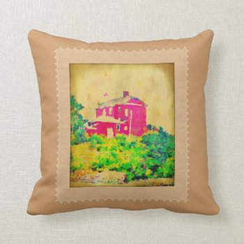 Red Lighthouse And Beach Pillow by GroceryGirlCooks at Zazzle