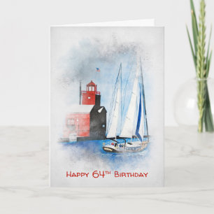 Red Lighthouse and Sailboat 64th Birthday Card