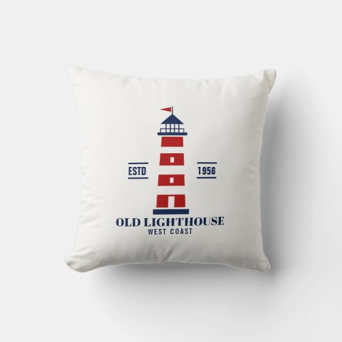 Red Lighthouse Badge _ Nautical Throw Pillow