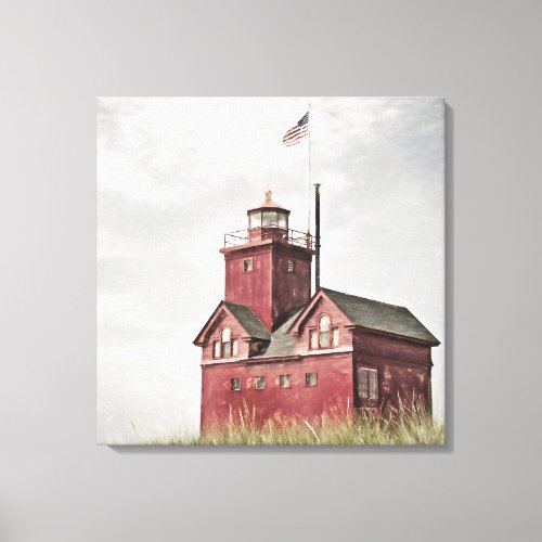 Red Lighthouse Impressionism Canvas Print