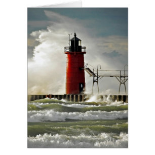 red lighthouse in storm