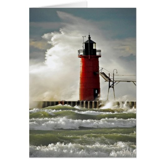 red lighthouse in storm cards (Front)