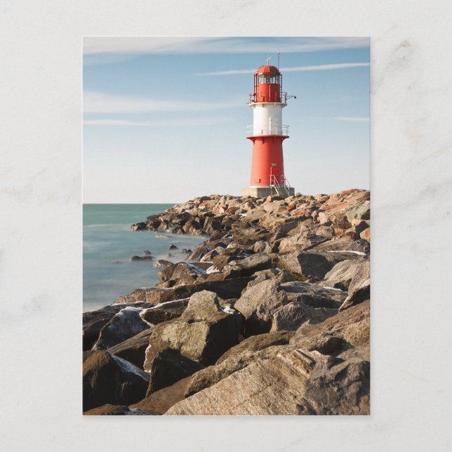 Red lighthouse in Warnemuende Postcard (Front)