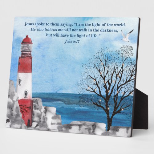 Red Lighthouse Scripture Watercolor Scene Plaque