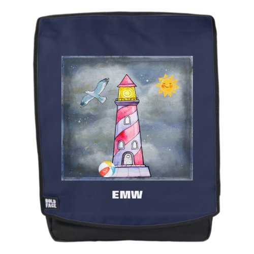 Red Lighthouse with a Stormy Background Backpack