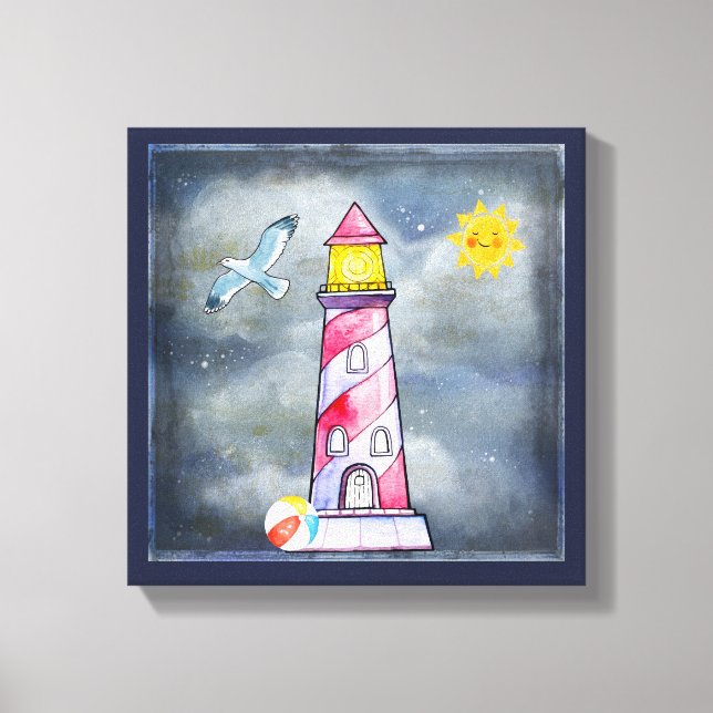 Red Lighthouse with a Stormy Background Canvas Print (Front)