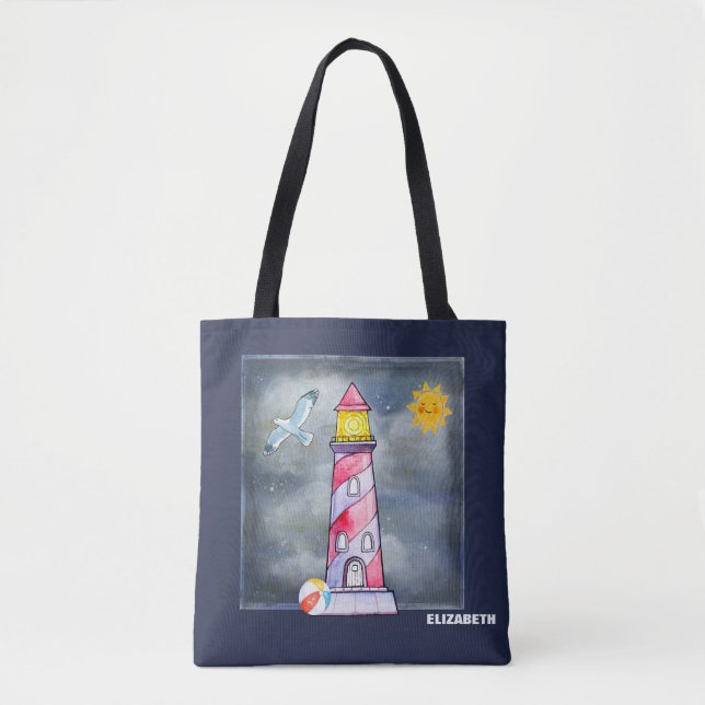 Red Lighthouse with a Stormy Background Custom Tote Bag (Front)