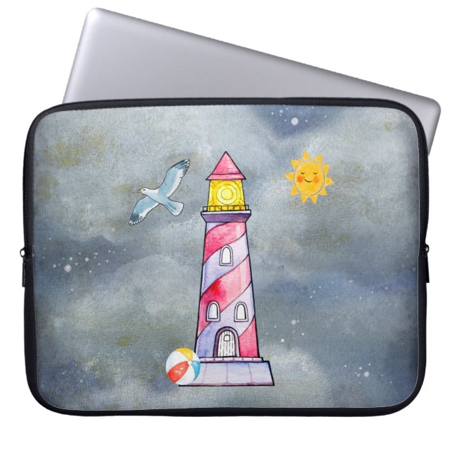 Red Lighthouse with a Stormy Background Laptop Sleeve (Front)