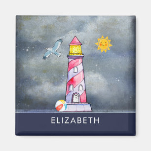 Red Lighthouse with a Stormy Background Magnet