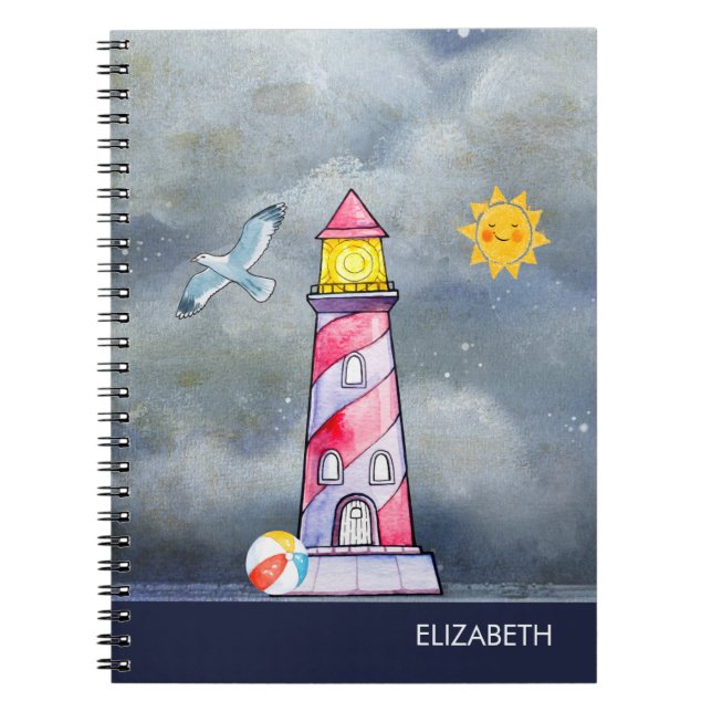 Red Lighthouse with a Stormy Background Notebook (Front)