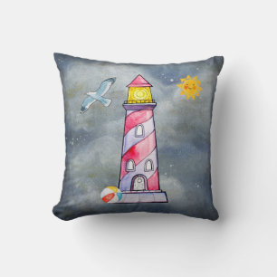 Red Lighthouse with a Stormy Background Throw Pillow