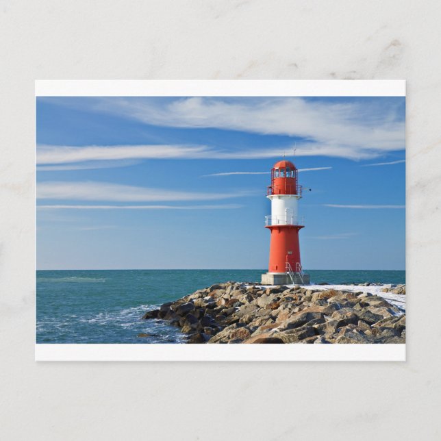 Red lighthouse with blue sky postcard (Front)