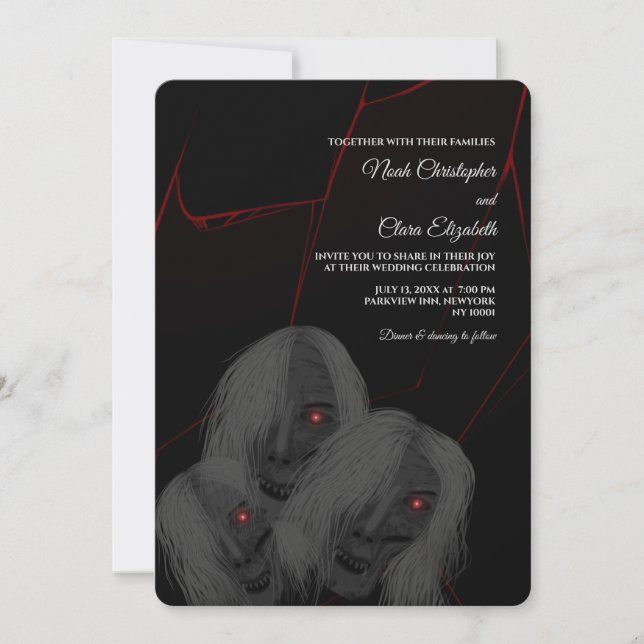 Red Lightning Ghosts Gothic Black Halloween Dark Invitation (Front)