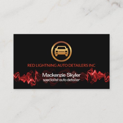 Red Lightning Pulse Silver Car Logo Auto Detailing Business Card