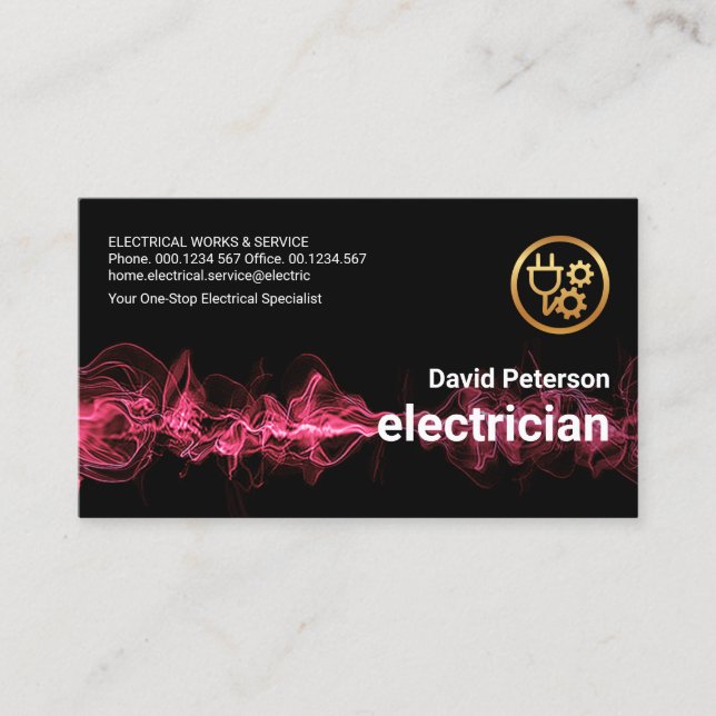 Red Lightning Pulse Wave Electrical Service Business Card (Front)