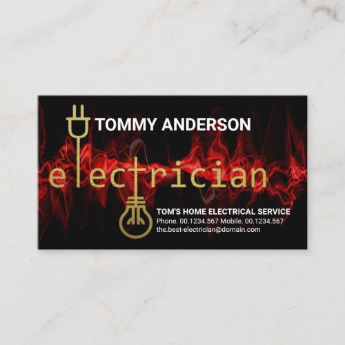 Red Lightning Stylish Gold Electrician Signage  Business Card