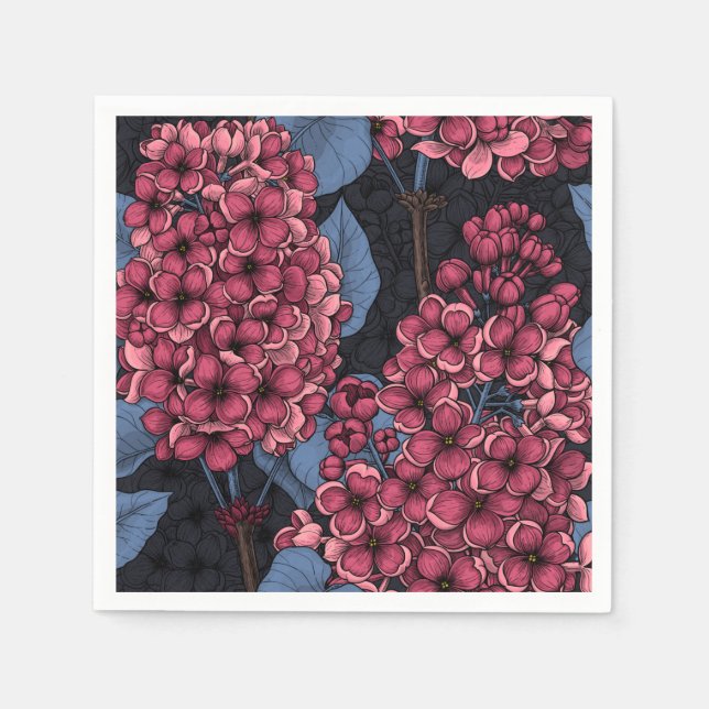 Red lilac on dark blue napkins (Front)