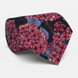 Red lilac on dark blue neck tie