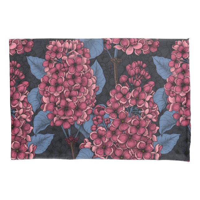 Red lilac on dark blue pillow case (Front)