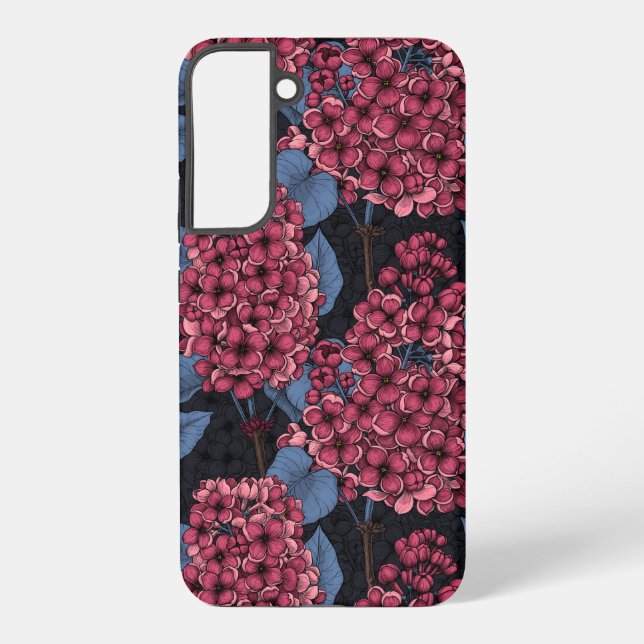 Red lilac on dark blue samsung galaxy case (Back)